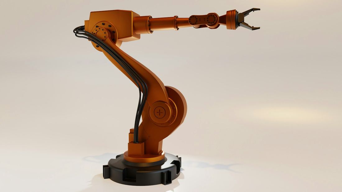 Modelo de braço robótico industrial sobre a mesa