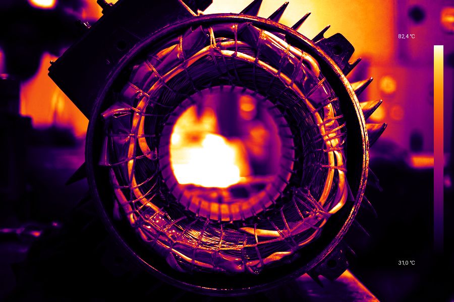 Illustrative false-colour thermal image of a motor
